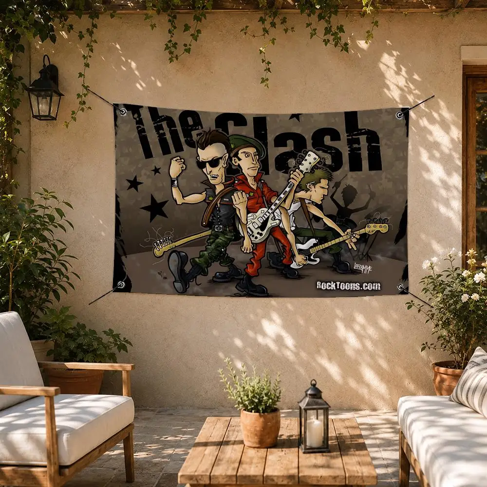 Punk Band The Clash Flags Room Bedroom Home Outdoor Wall Hanging Concert Printed Background Decoration Art Banne
