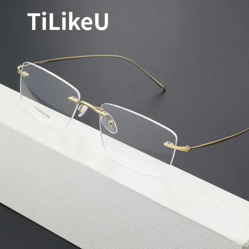 

Ultralight Rimless Pure Titanium Glasses Frame Large Face Men Business Myopia Reading Blue Ray Eye glasses Computer Glasses Male