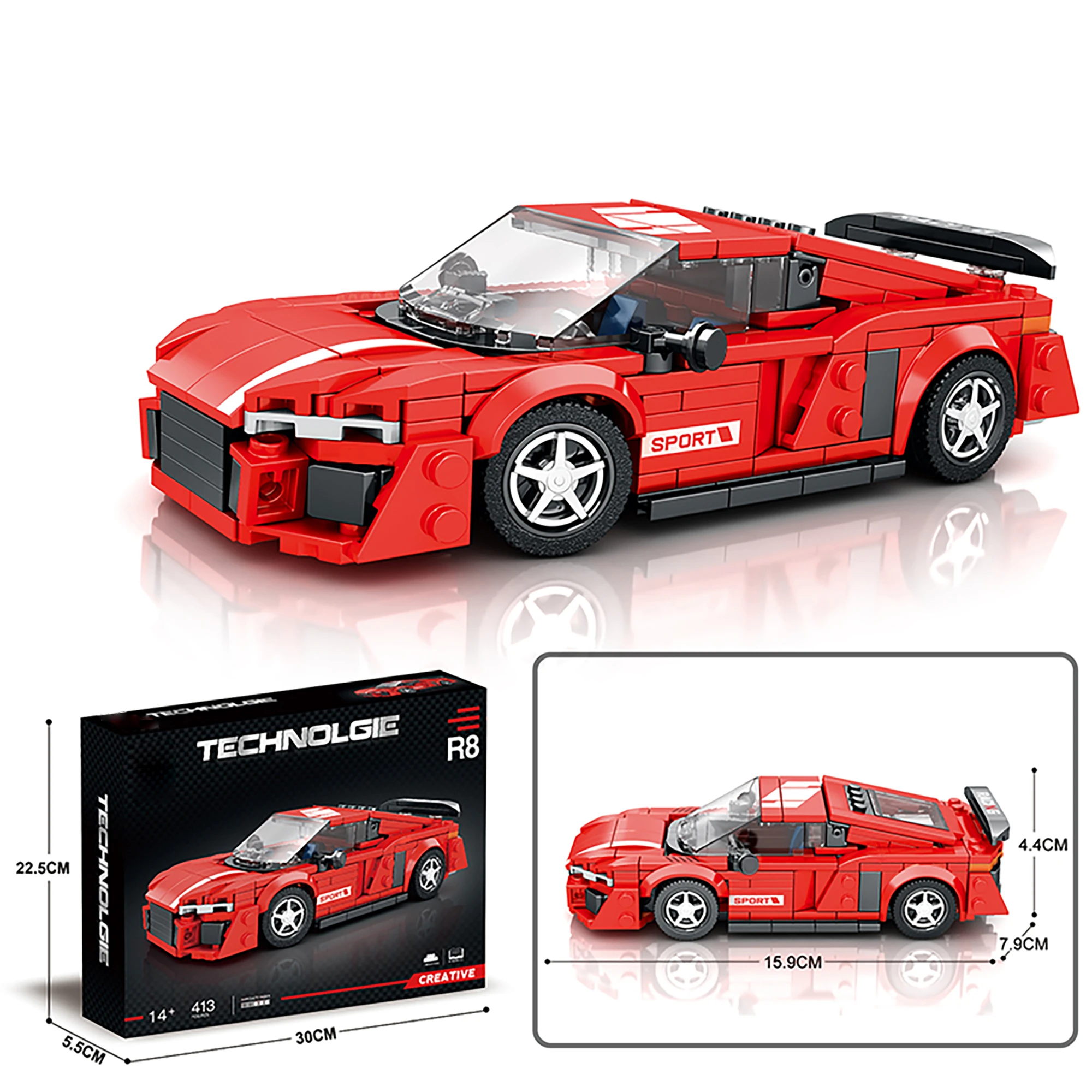 

R8 Speed Race Car Building Blocks, Sports Race Car Building Set, Collectible Racing Vehicle Gift Idea for Kid Teen (413 Pcs)