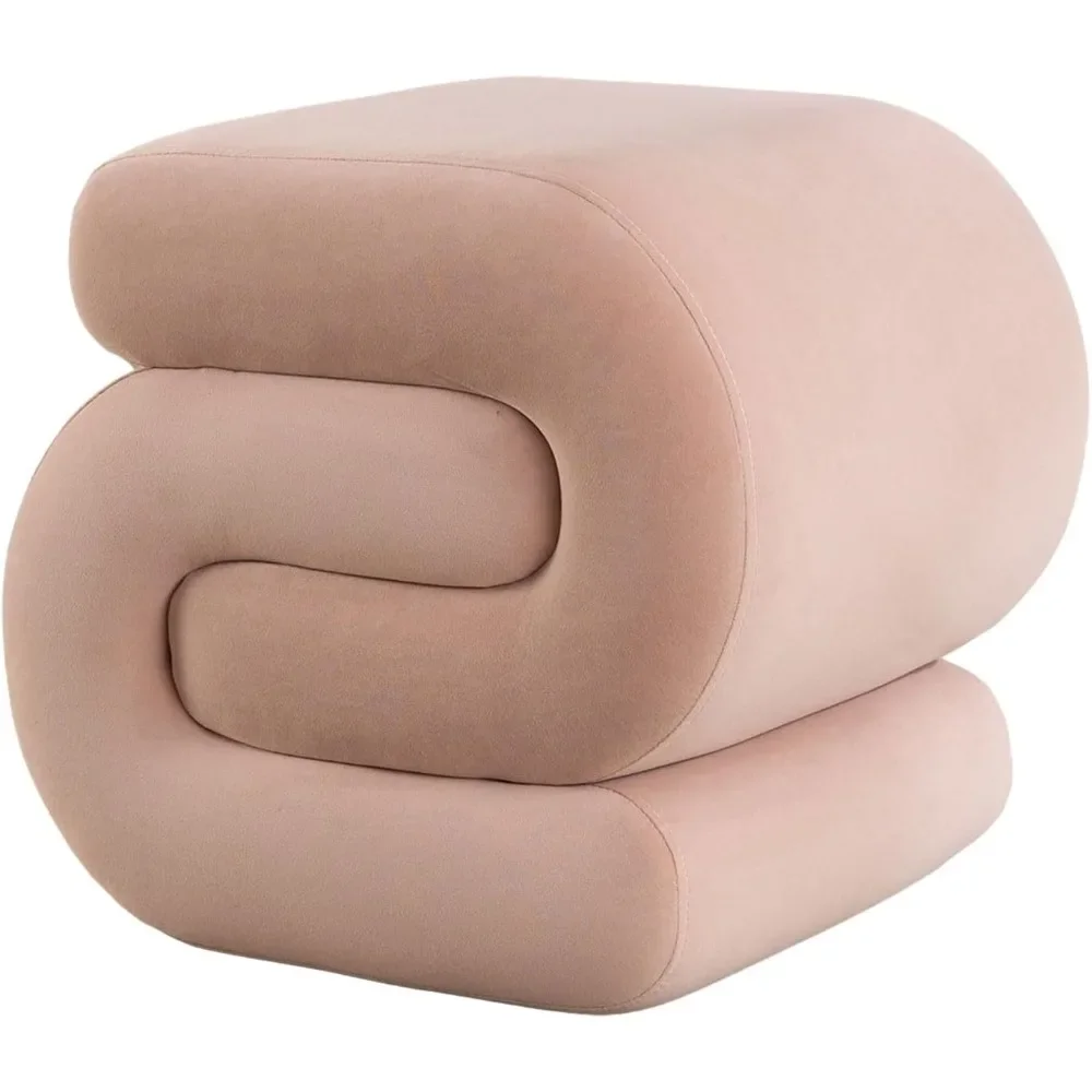 Modern Foot Stool Ottoman, S-Shaped Velvet Vanity Stool, Upholstered Sofa Footrest Extra Seating Pouf for Bedroom