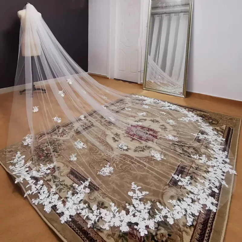 

One Layer Cathedral Wedding Veil White Lace Edge Bridal Veil With Comb Ivory 3m*2.5m Wedding Accessories Real Photo 2025