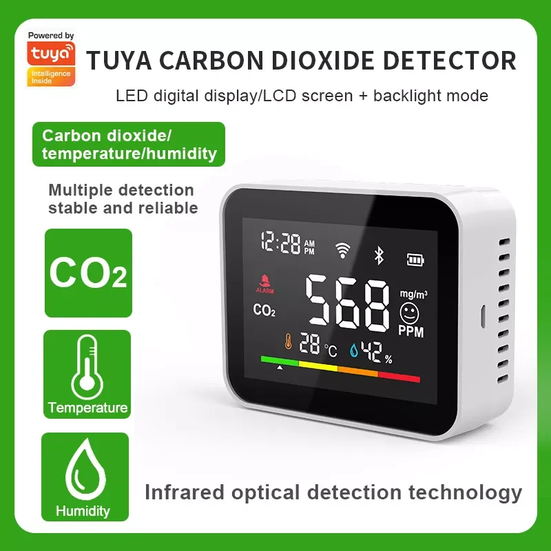 Tuya co2 dioxid detektor wifi co2 monitor meter co2 sensor tuya indoor landwirtschaft liches gewächshaus luft feuchtigkeit sensor monitor