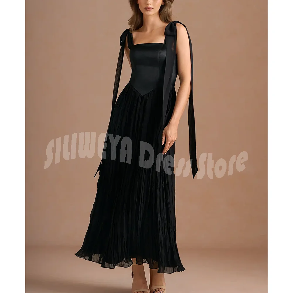 ชุดราตรีวินเทจสีเขียวโบว์ริบบิ้นสแควร์คอชุดแขนกุดข้อเท้าความยาวอย่างเป็นทางการแผนกต้อนรับ A-Line Gown