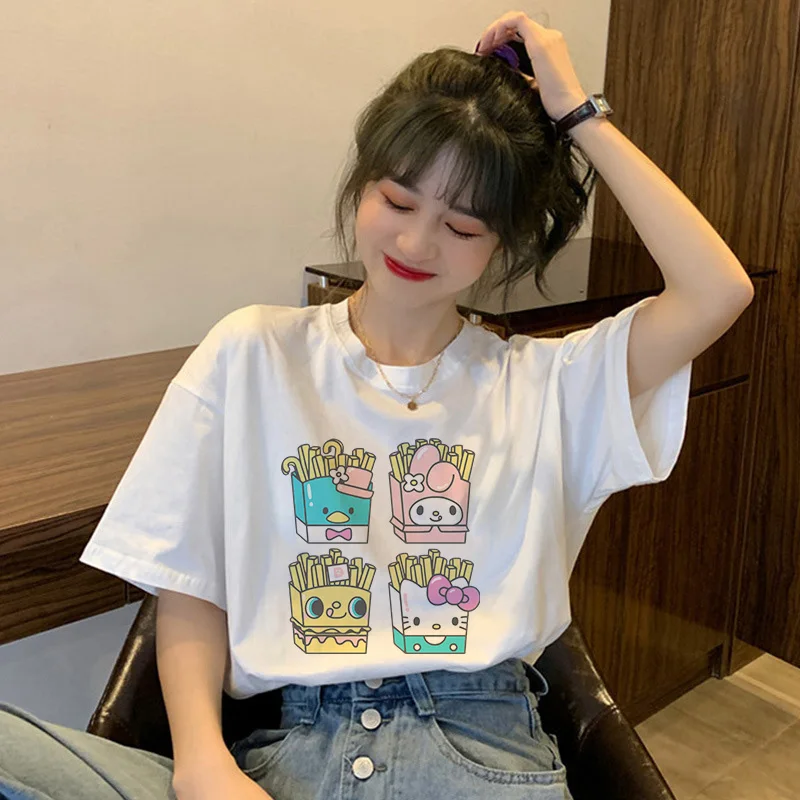 

Melody T-shirt Kuromi Women Sanrio Anime Tee Shirts Kawaii Cartoon Casual Clothes Fashion Oversized Cotton Unisex Streetwear Top