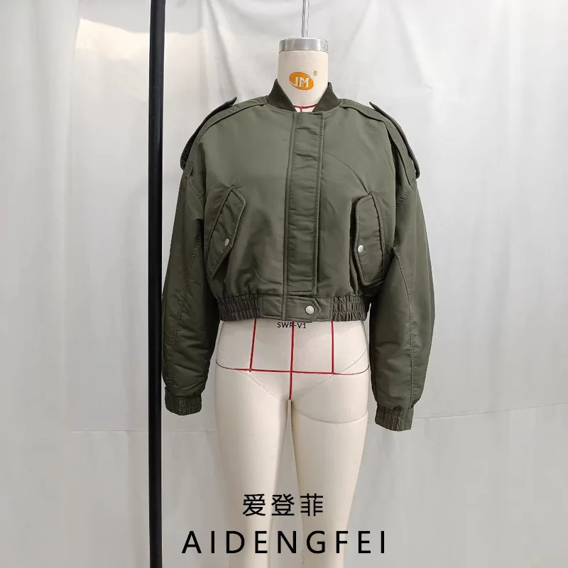 

Women's Winter Casual Cotton Jacket European American Style Stand-Up Collar Loose Fit Fashionable Top for Ladies