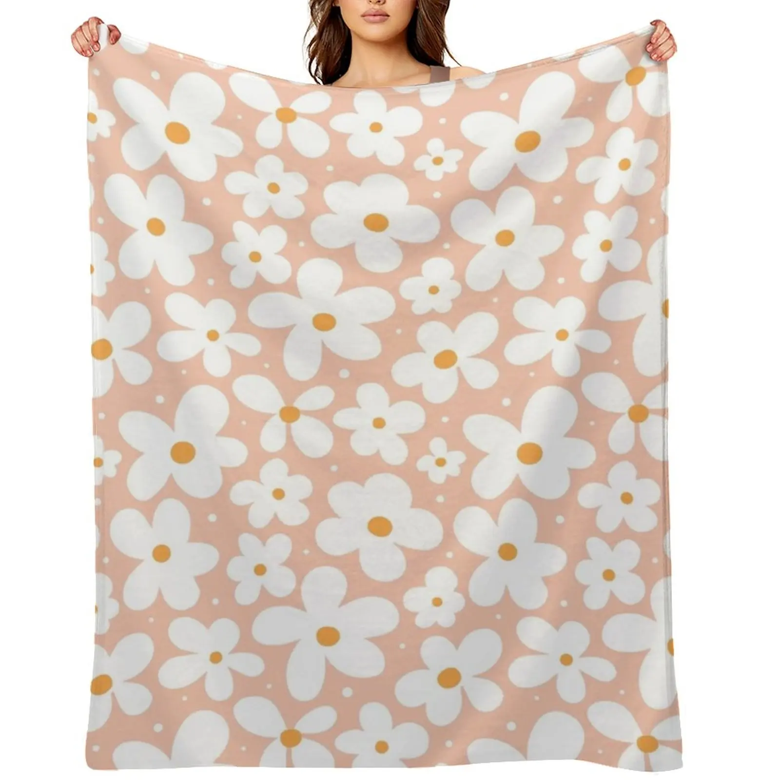 

Groovy Daisies Floral Retro Daisy Pattern Blush Pink Throw Blanket Summer Decoratives Blankets For Baby Blankets