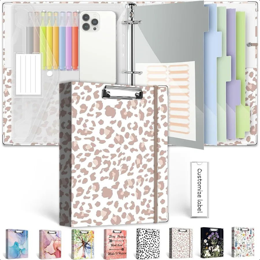 

3 Ring Binder 1 Inch for 8.5x11 Paper Three Ring Binders with Clipboard 5 Dividers with Tabs and Pockets Transparent Folder 18