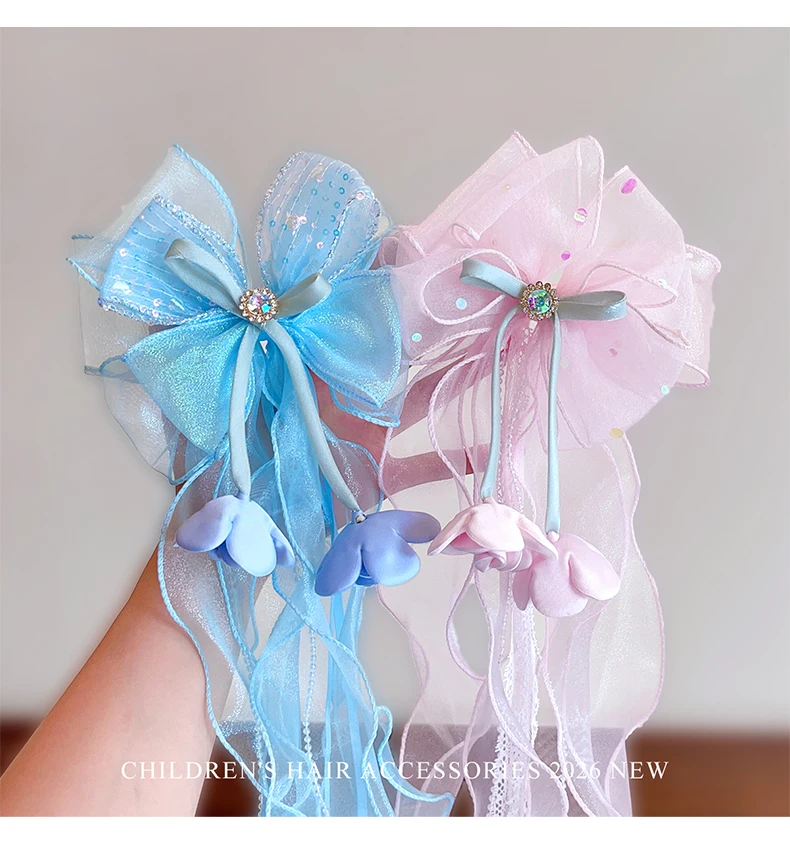 2026 Neue Lange Spitzen-Quasten 3D-Blumen Haarspangen für Frauen Mädchen Kinder Rosa Blau Lila Schmetterling Schleife Prinzessin Geburtstagsgeschenk – Detail 7