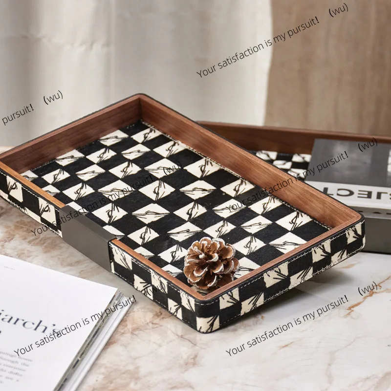 

Modern simple walnut leather tray decoration desktop storage tray coffee table ornament model room sales office