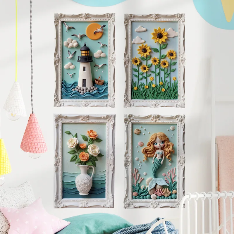 

Colorful Potted Plant Frame Decoration Sticker 3D Photo Plant Flower Wall Sticker Self-Adhesive Removable