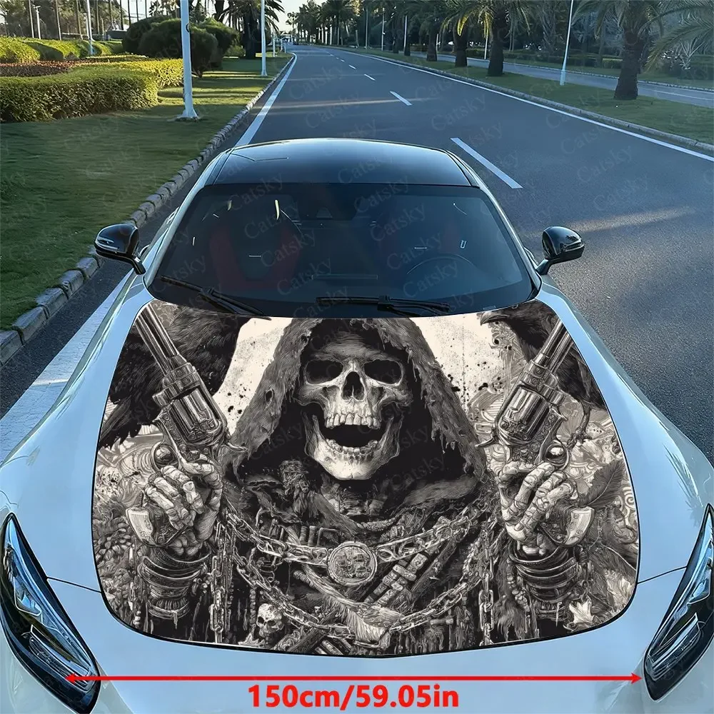 Skeleton Gunner Car Hood Vinyl Sticker Wrap - Fit Hood/Engine Cover Decal, Durable Paper-like Protective Film, Motorcycle, Auto