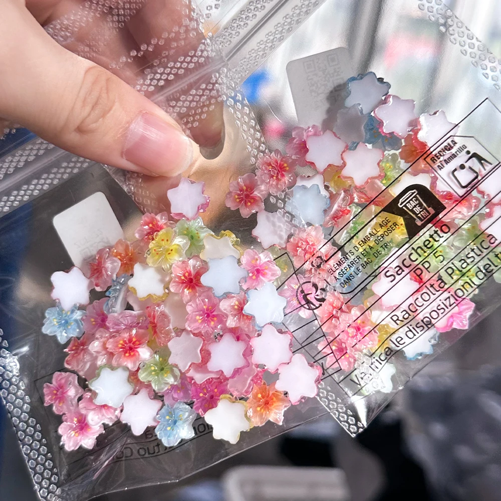 20/50 pièces 3D fleurs de cerisier rose breloques pour ongles glace translucide dégradé Sakura ongles strass mignon cinq pétales fleur décoration des ongles