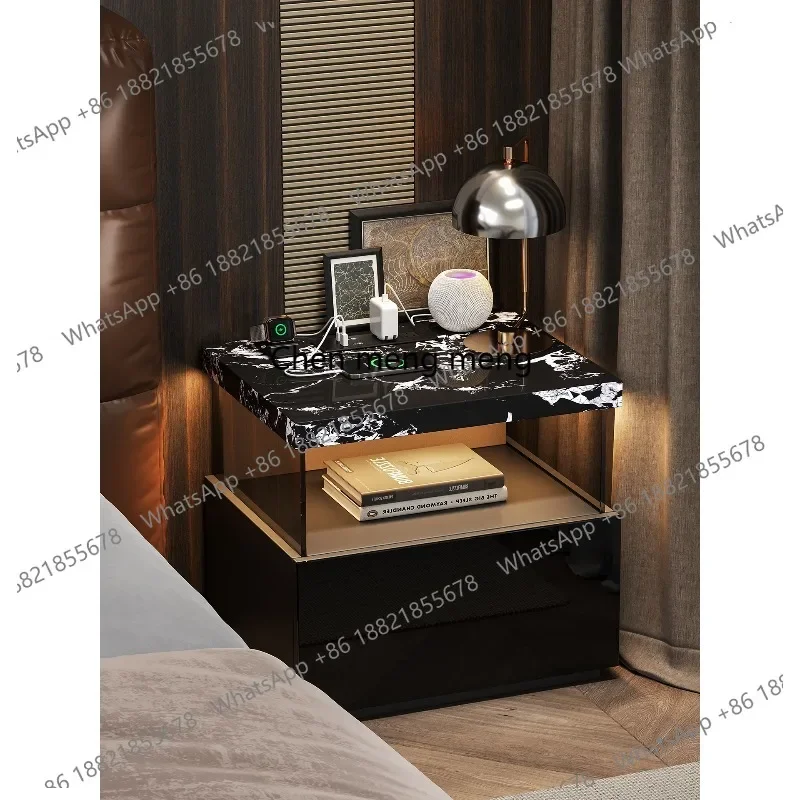 Italian minimalist rock slab bedside table with socket, high-end new design bedside table
