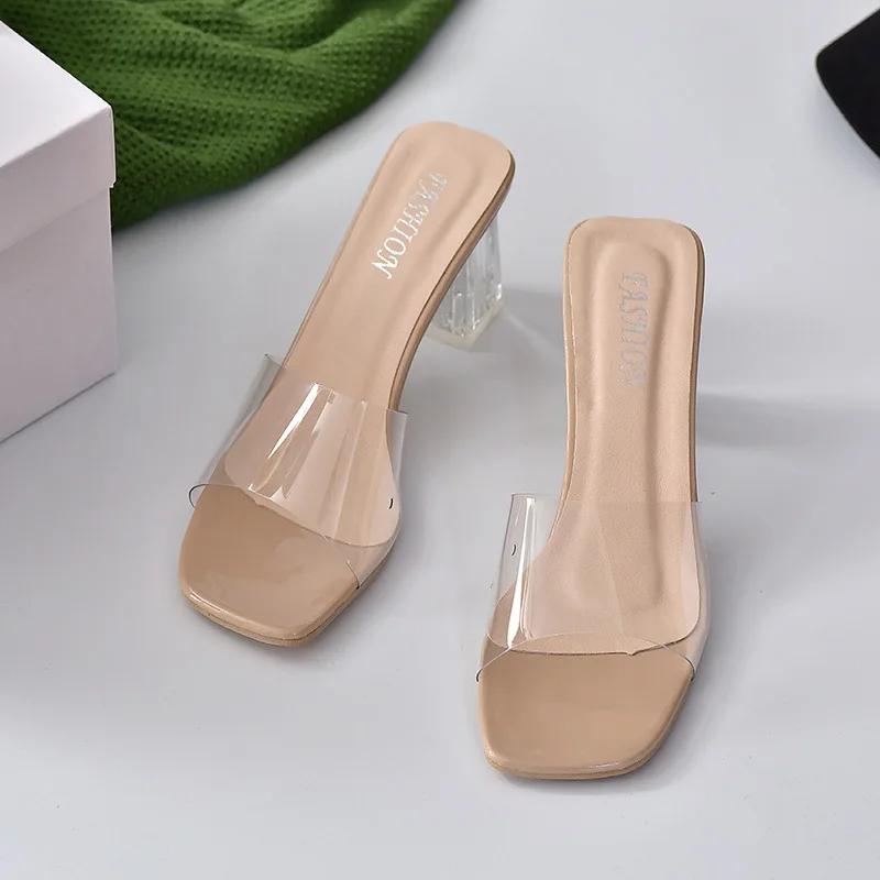 

Crystal Clear Transparent Slippers Female Shoes Middle Heels Comfortable New Summer Women Shoes Woman Fashion Cool Mules Slides