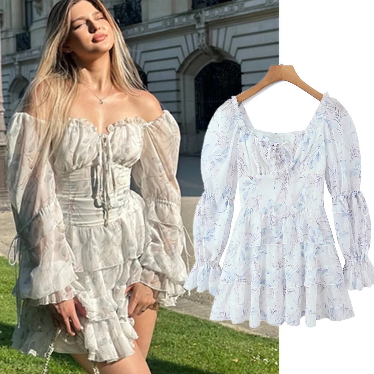 

Jenny&Dave Ins Fashion Blogger Romantic Chiffon Dress OFF Shoulder Sexy Puff Sleeve Elegant Party Dresses Vestidos Womens Dresse