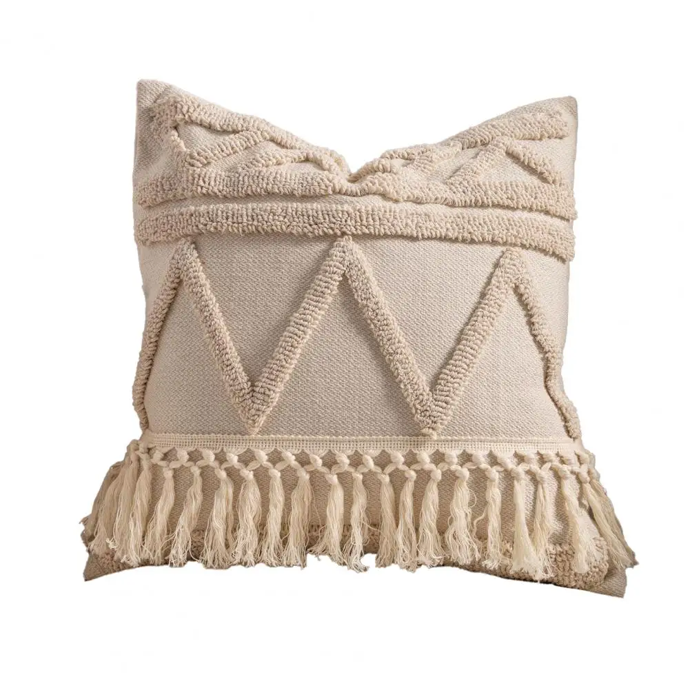 18x18 Inch Pillow Cover Valentine's Day Decorative Pillow Cover with Tassel Detail Solid Color Cushion Case for Home Decor 18x18