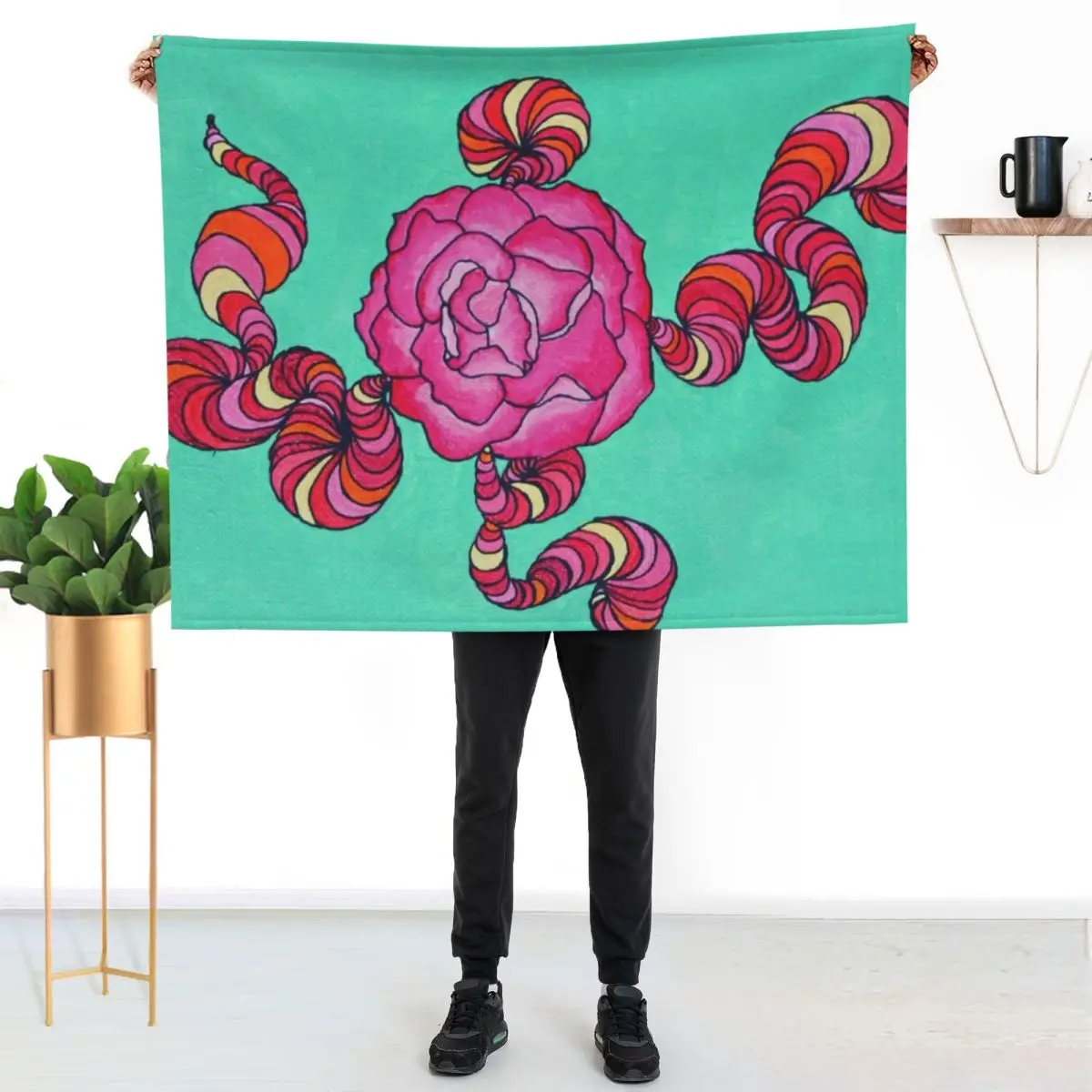peony swirl Throw Blanket Cozy Throw Blanket for Bed Sofa Chair