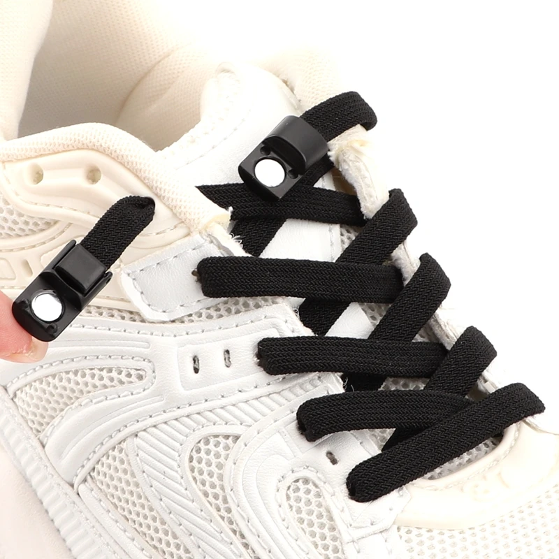 1Pair Flat Shoelaces Magnetic Metal Lock Elastic Shoe Laces Without Ties Choice for Sports Enthusiasts Lazy Shoelace Rubber Band