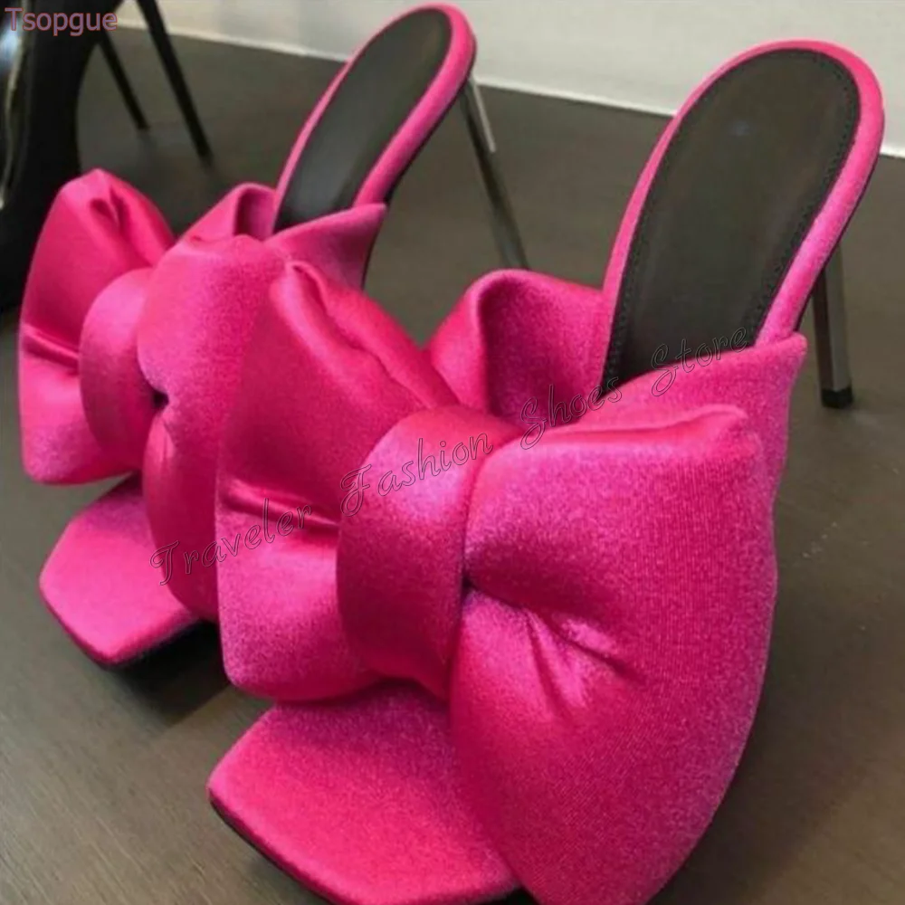 

Rose Red Square Toe Bow knot Decor Slippers Stilettos High Heels High Heel Shoes for Women Heels Shoes 2024 Zapatos Para Mujere