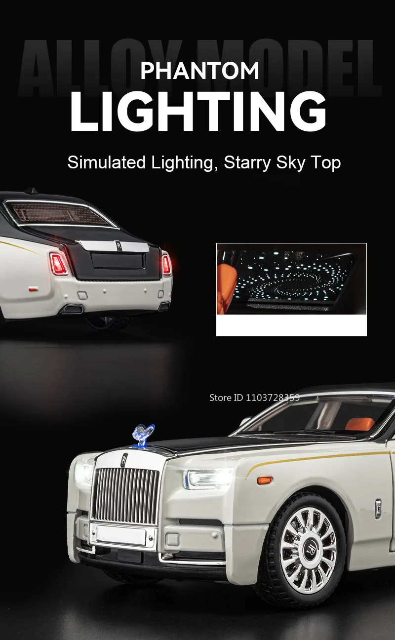 Maßstab 1:18 RS7 Rolls-royce Phantom-Auto-Spielzeugmodelle, Legierung, Druckguss, Stoßdämpfung, Türen, geöffnetes Soundlicht für Erwachsene und Kinder, Geschenke – Detail 27