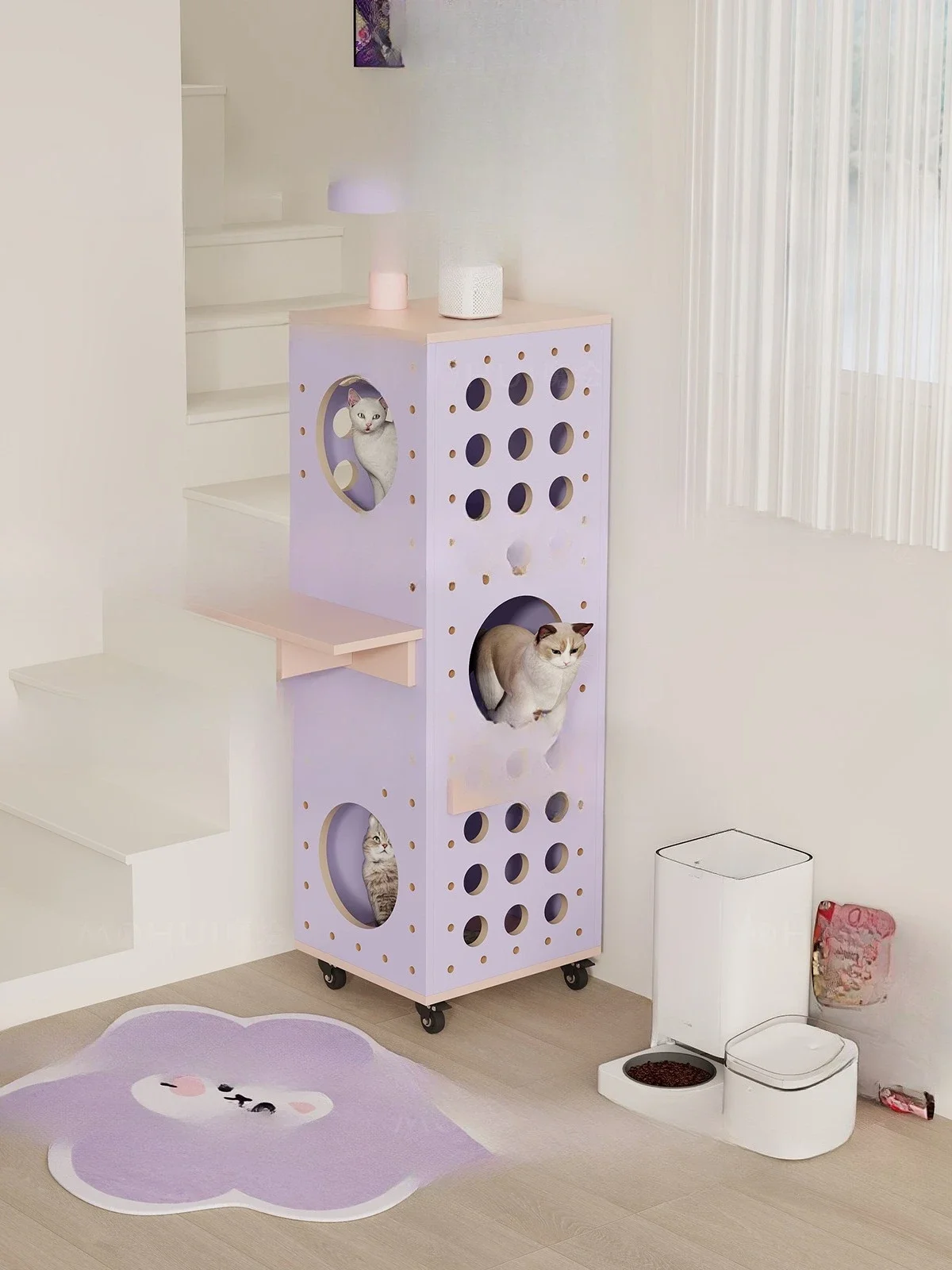 Household display cabinet, movable cat room living room floor decoration cabinet, cat villa display