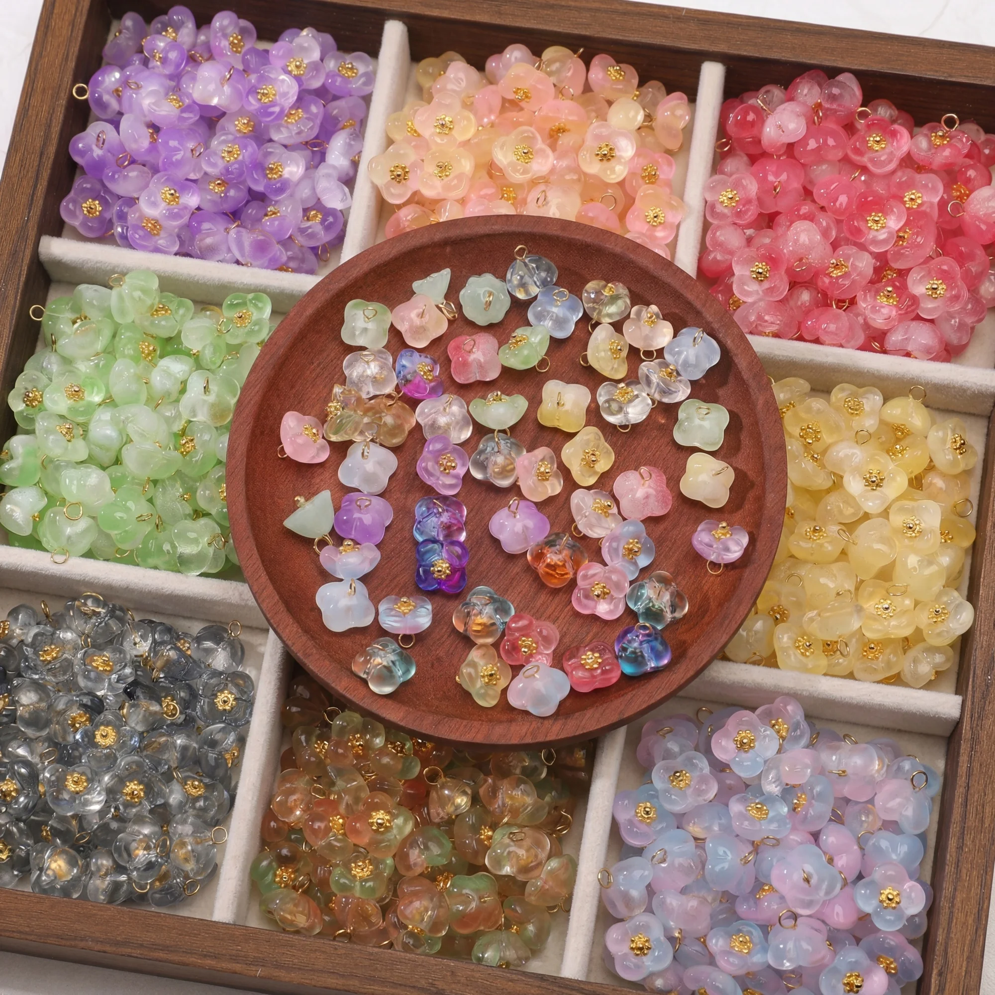 

5pcs 10mm Colored Glass Osmanthus Flower Shaped Pendants for DIY Jewelry Making Necklace Earring Bracelet Accessories Findings