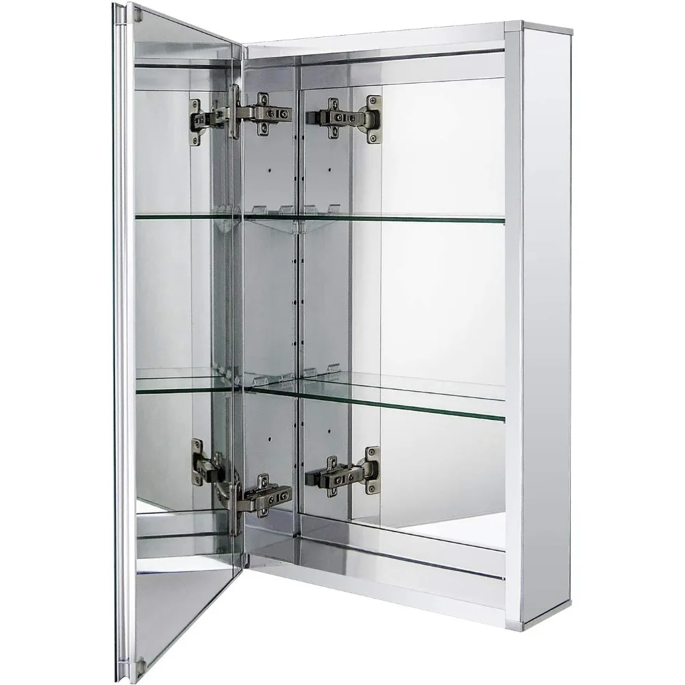 

Aluminum Bathroom Medicine Cabinet with Framless Double Sided Mirror Door15 Inch x 24 Inch Recess or Surface Mount, Silver