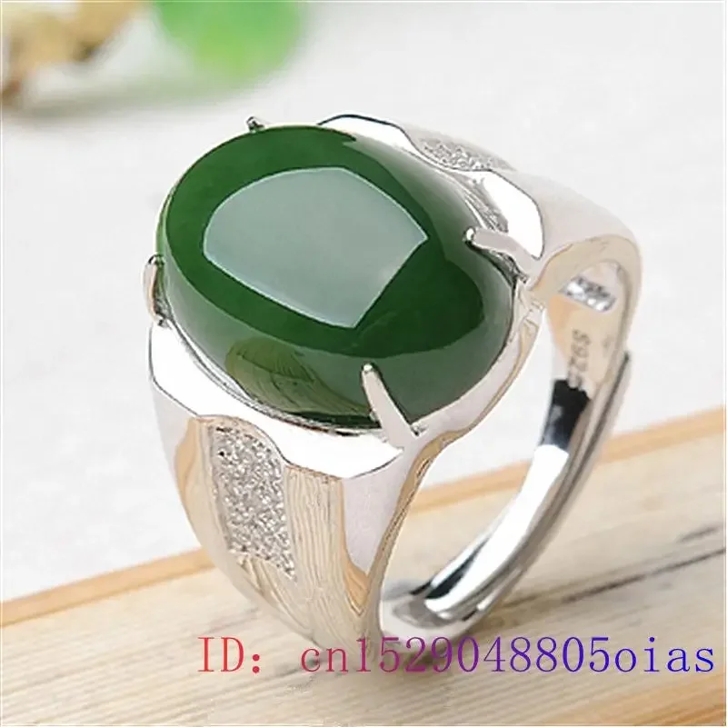 Green Jade Ring Jewelry Chalcedony Zircon 925 Silver Women Gifts Charm Gemstone Fashion Men Amulet Crystal Natural