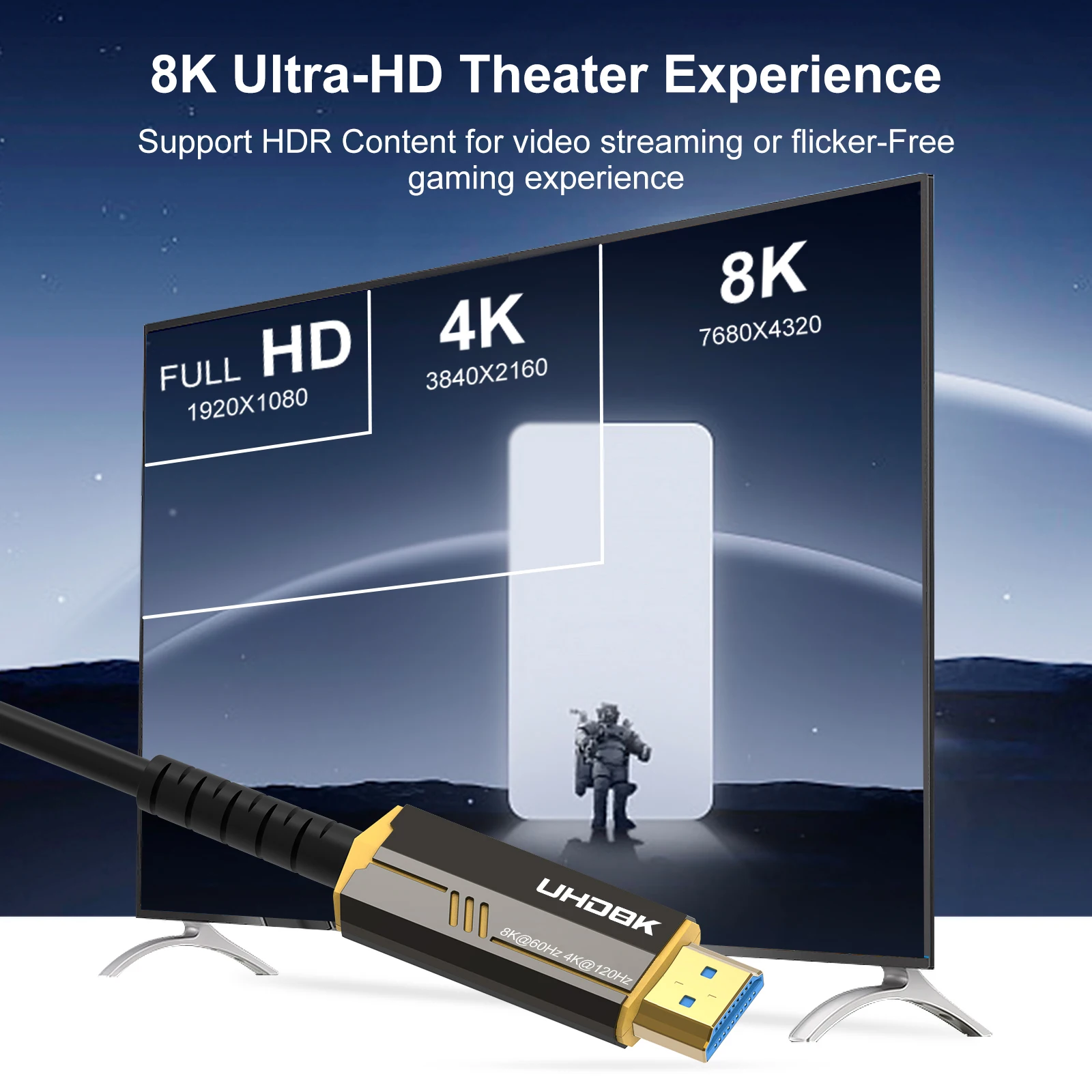 8K HDMI 2.1 Cable Optical Fiber 8K 60Hz HDMI 2.1 Cable 4K 120Hz 48Gbps 10M/15M HDMI 2.1-Compatible HDCP 2.3 eARC HDR HDTV PS5