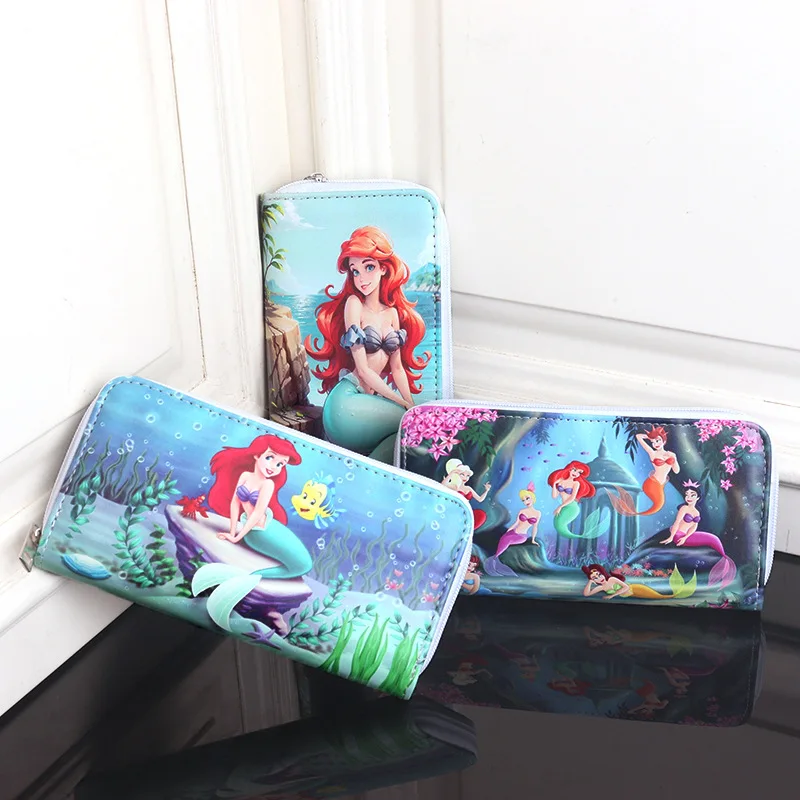 Disney Ariel Coin Purse Kawaii Cartoon Anime Cute Students Keychain Card Case I.d. Holder Zip Style Wallets Toys Girls Gifts