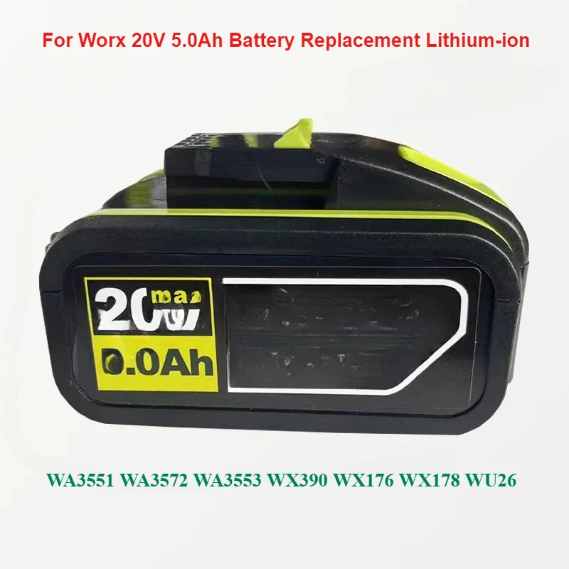 For Worx 20V 5.0Ah Battery Replacement Lithium-ion Wireless Power Tool WA3551 WA3572 WA3553 WX390 WX176 WX178 WU26