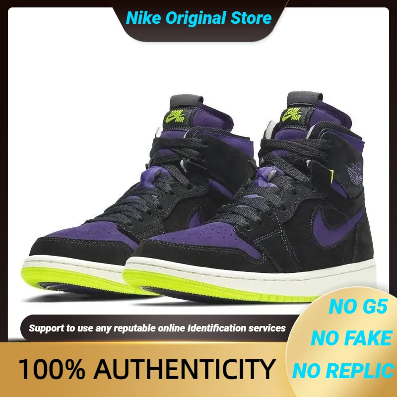 Nike Jordan 1 High Zoom Air CMFT Black Court Purple Lemon Venom Women's Sneakers shoes CT0979-001 With Original Box