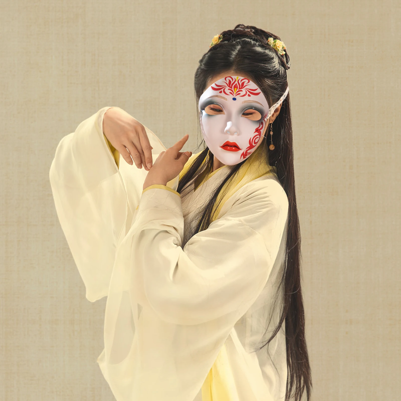 

Handmade Ancient Chinese Full Face Mask for Cosplay Vintage Beauty Costume Plastic Masquerade Mask Art