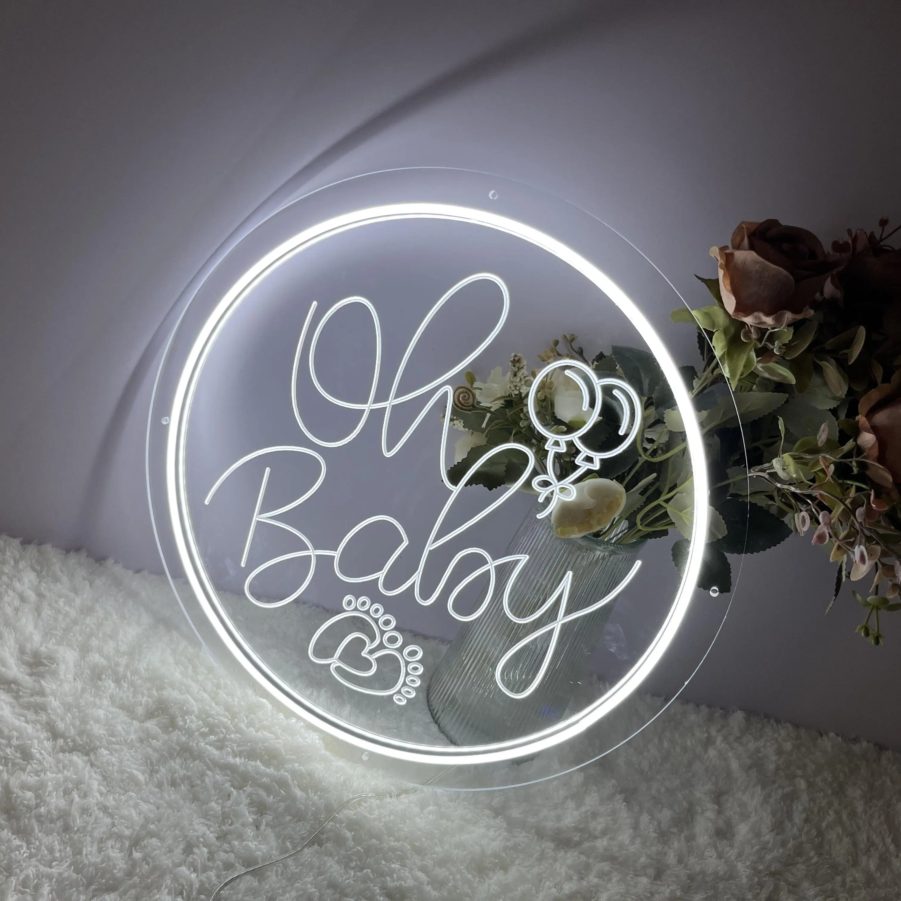 Luzes LED personalizadas para decoração de casamento Oh Baby Neon Sign Esculpir Lâmpadas de parede personalizadas, Estética, Sala, 12 cores