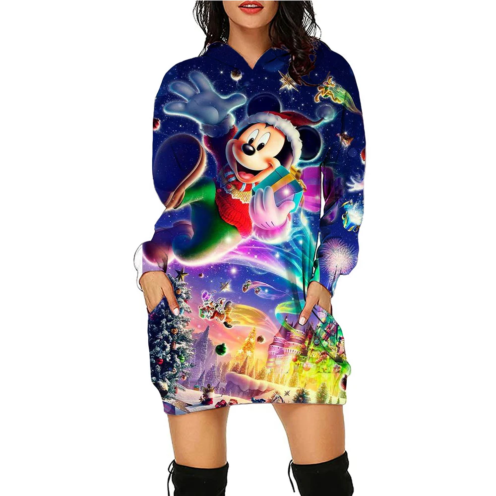 Ladies\' hot selling autumn and winter Christmas gifts, fashionable casual dresses, Disney Mickey Mouse printed hoodies, sports s