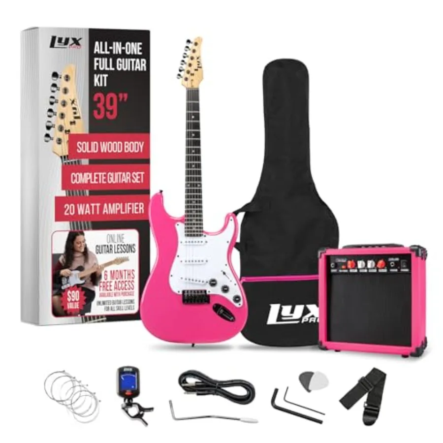 

39 inch Full Size Electric Guitar with 20w Amp Package Includes All Accessories Digital Tuner Strings Picks Tremolo Bar Shoulde
