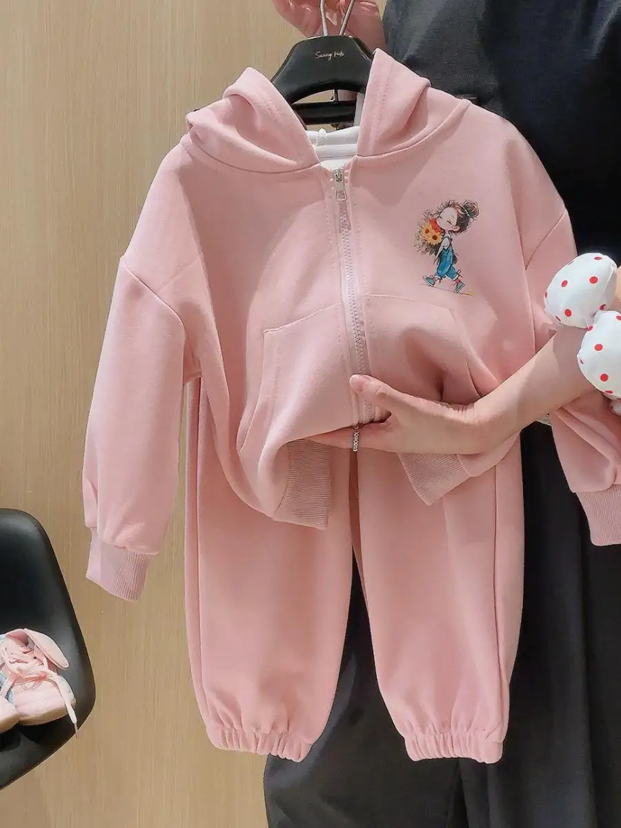 女の子用パーカーセット ジッパー付きフード付きジャケット ベビーおしゃれ オープンカーディガン ツーピーススーツ 秋の新作 カジュアルスポーツウェア