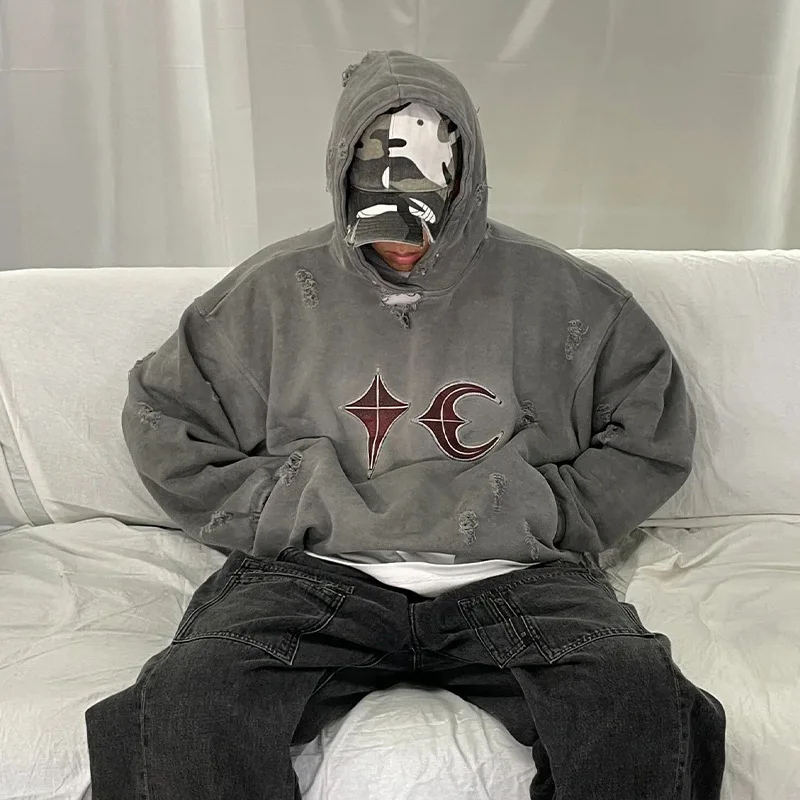 

Thug Club Niche 2026 Streetwear American Vintage Distressed Heavy-Duty Destroyed Hoodie