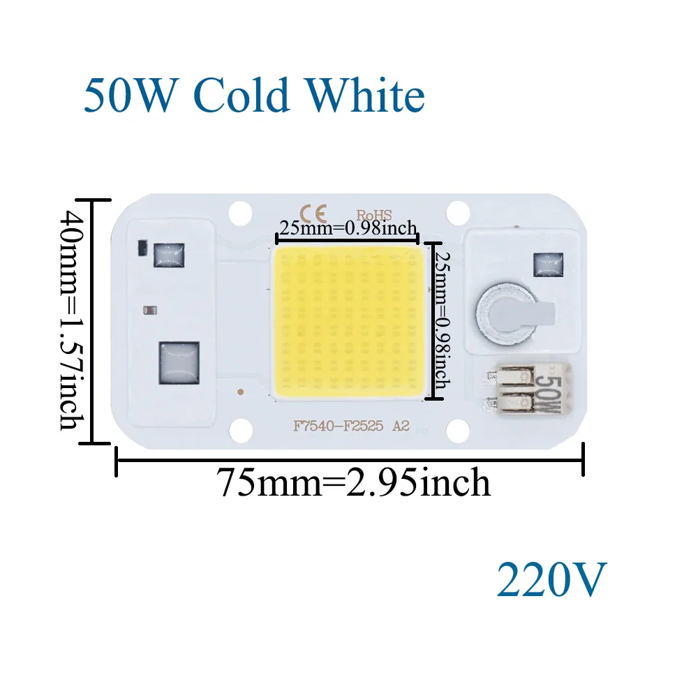 Imagem -03 - Solda Livre Poweful 50w Cob Led Chip para Projector 220v 110v Integrado Led Contas de Luz Alumínio F7540 Branco Quente