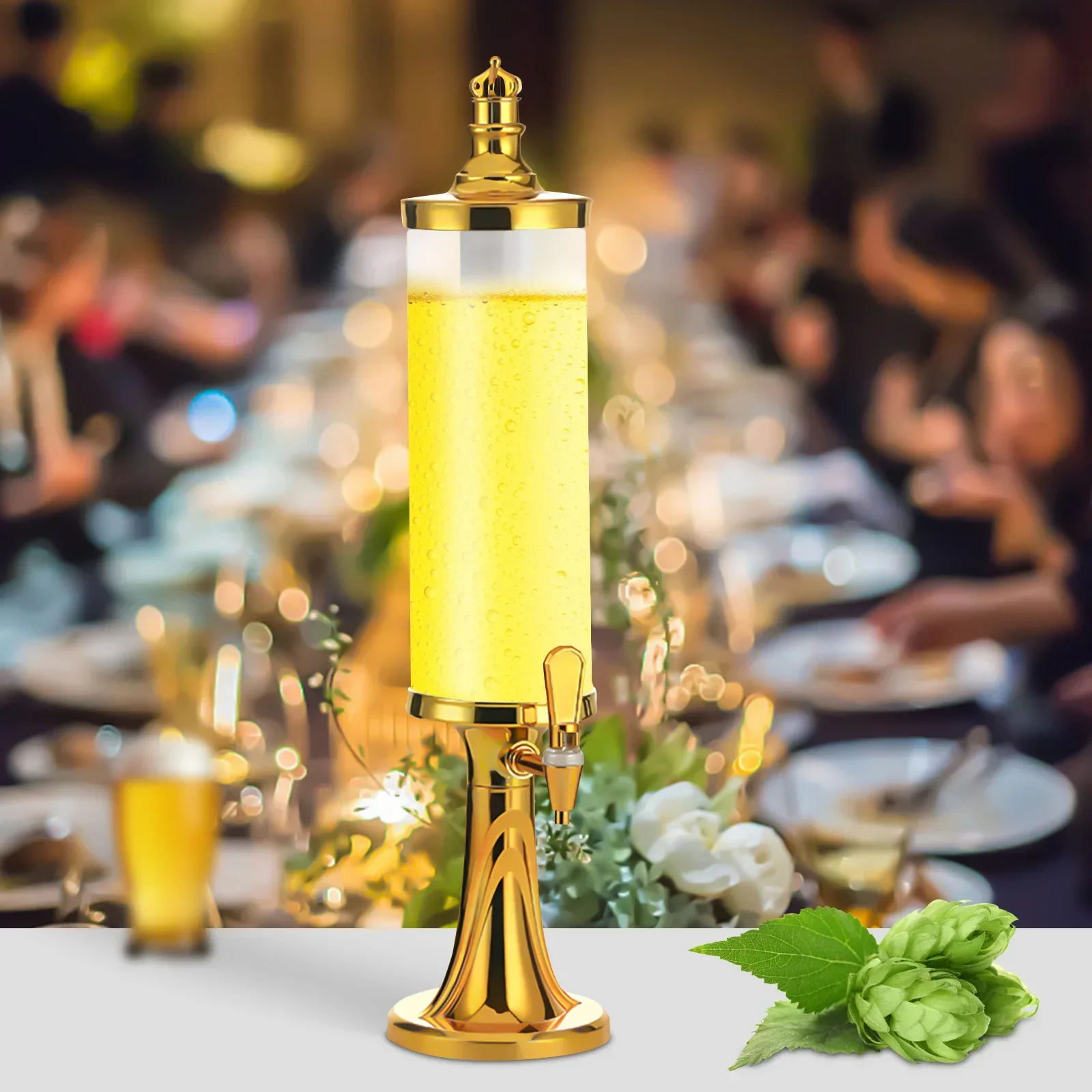 

​​Golden LED Drink Dispenser 3L Capacity Modern Minimalist Style Electroplating for Outdoor Barbecue Holiday Celebration​​