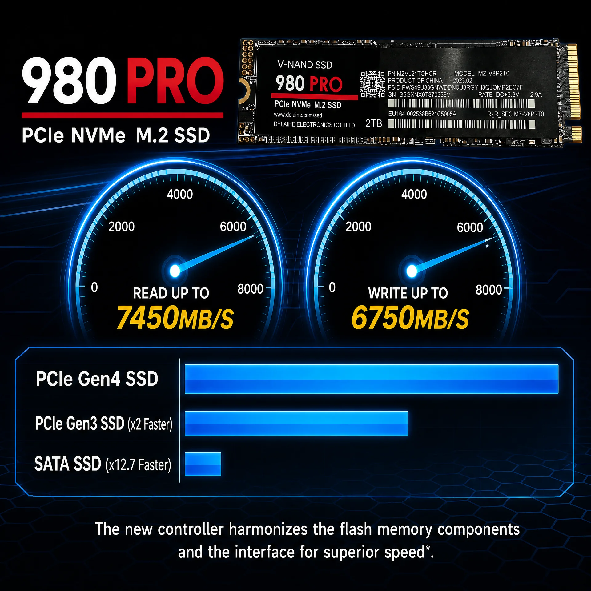 New 980Pro M.2 NVMe NGFF PCIe 4.0 SSD 7450MB/s Ultra‑Fast Internal Storage Disk for Desktop PC Gaming Notebook System Update