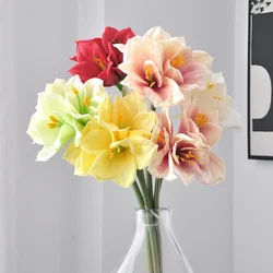 56CM Artificial Flower Red PU Wet Feeling Single Tube 3 Heads Red Orchid Home Decoration Flower Arrangement Gentleman Orchid