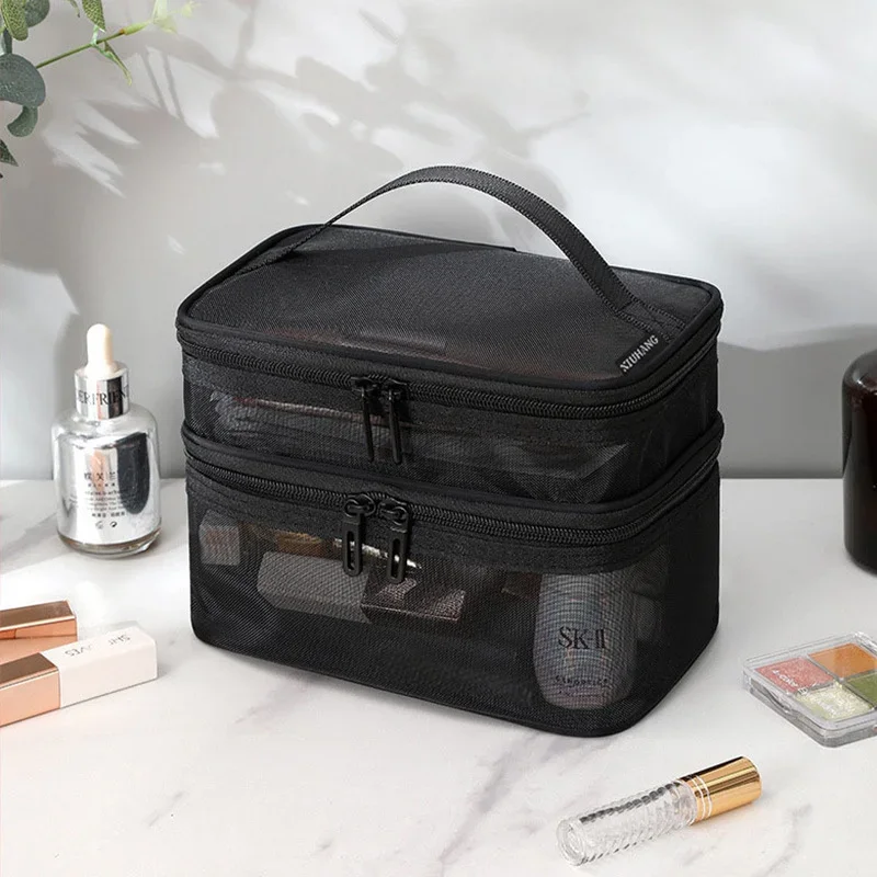 Mode Kosmetiktasche Reise Make-Up Lagerung Zwei Schicht Kulturbeutel Tragbare Make-Up Tasche Frauen Notwendige Badezimmer Zubehör