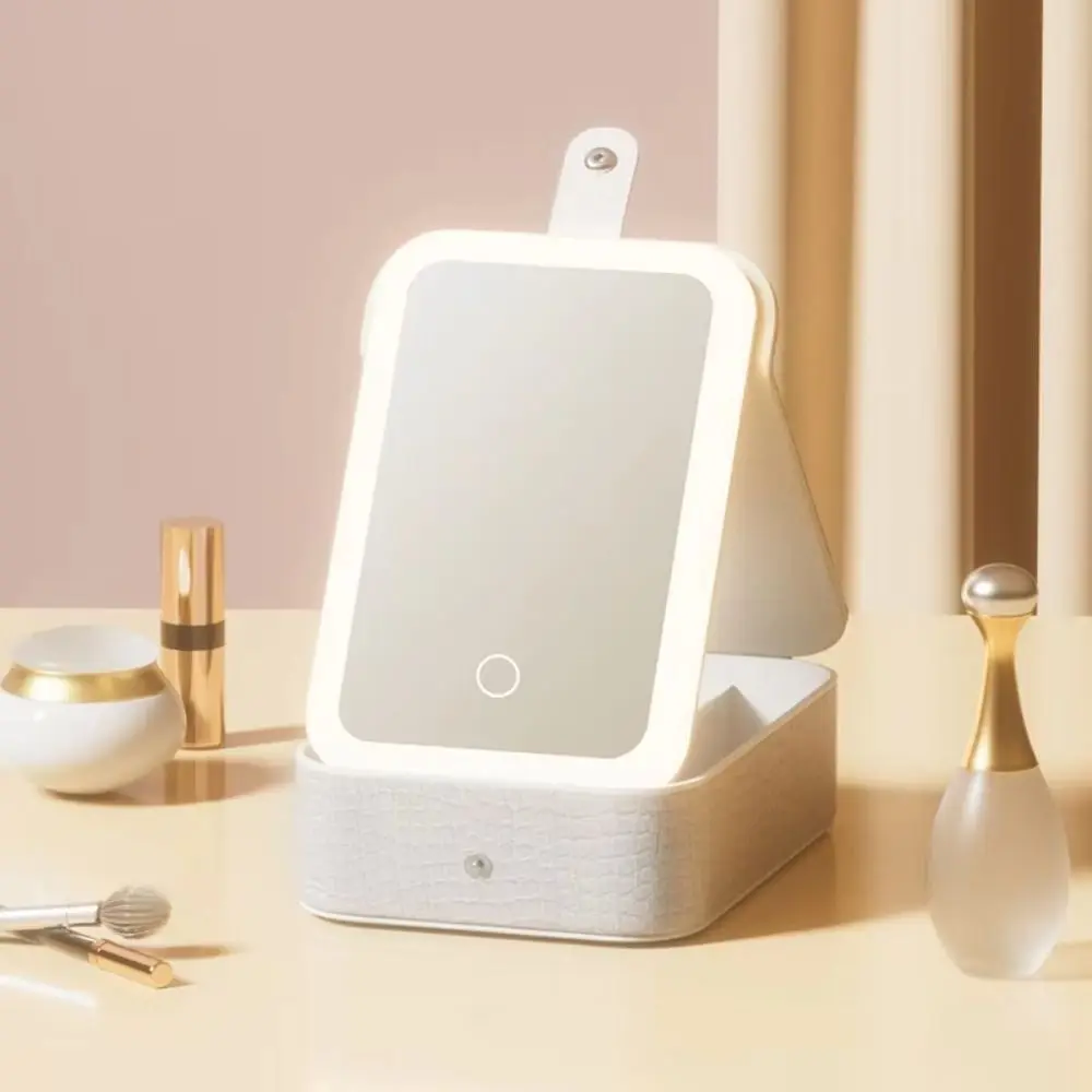 Multi-functional Cosmetics and Jewelry Box Three-color Light Mirror Beauty Mirror PU Leather Adjustable Brightness