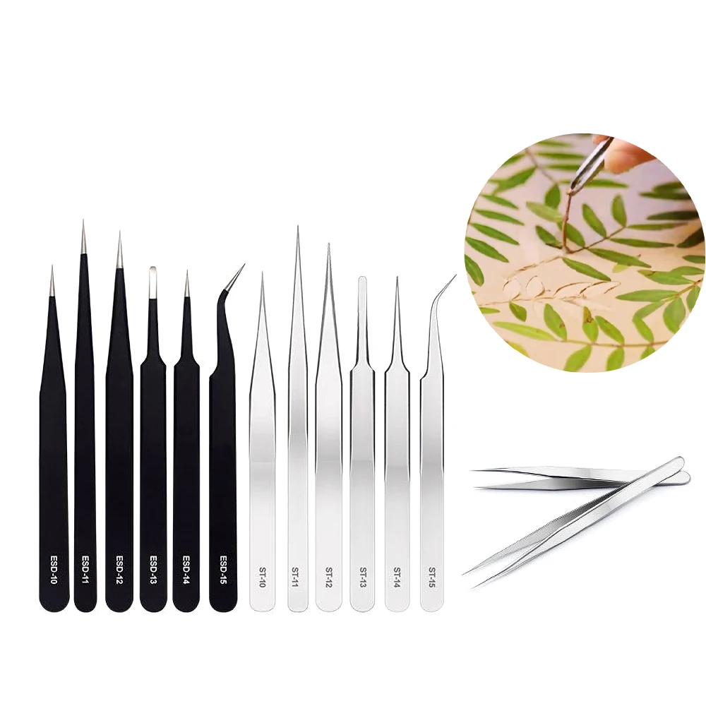 6pcs clay stainless steel tweezers elbow fine tip anti-static tweezers pottery tools small clip tool set Ceramic production aids