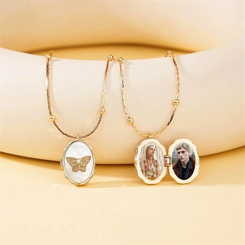 شخصية صورة البيضاوي المنجد قلادة للنساء مخصص صور فراشة شل قلادة مدلاة تذكارية مجوهرات لزوجة أمي #3