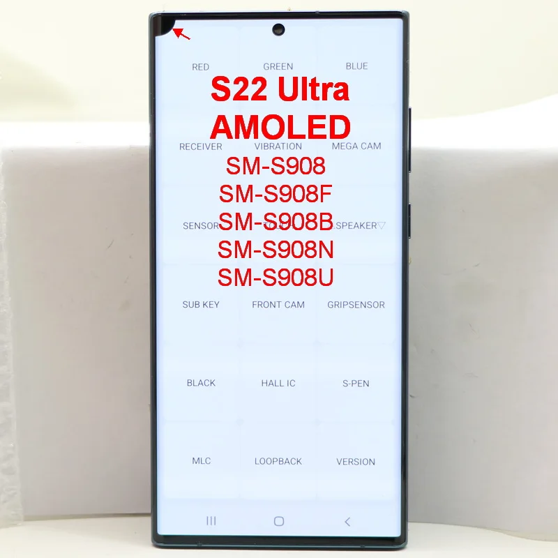 Pantalla AMOLED ORI de 120Hz para Samsung Galaxy S22 Ultra 5G S908B S908B/DS, Pantalla LCD de Repuesto con Táctil Digital