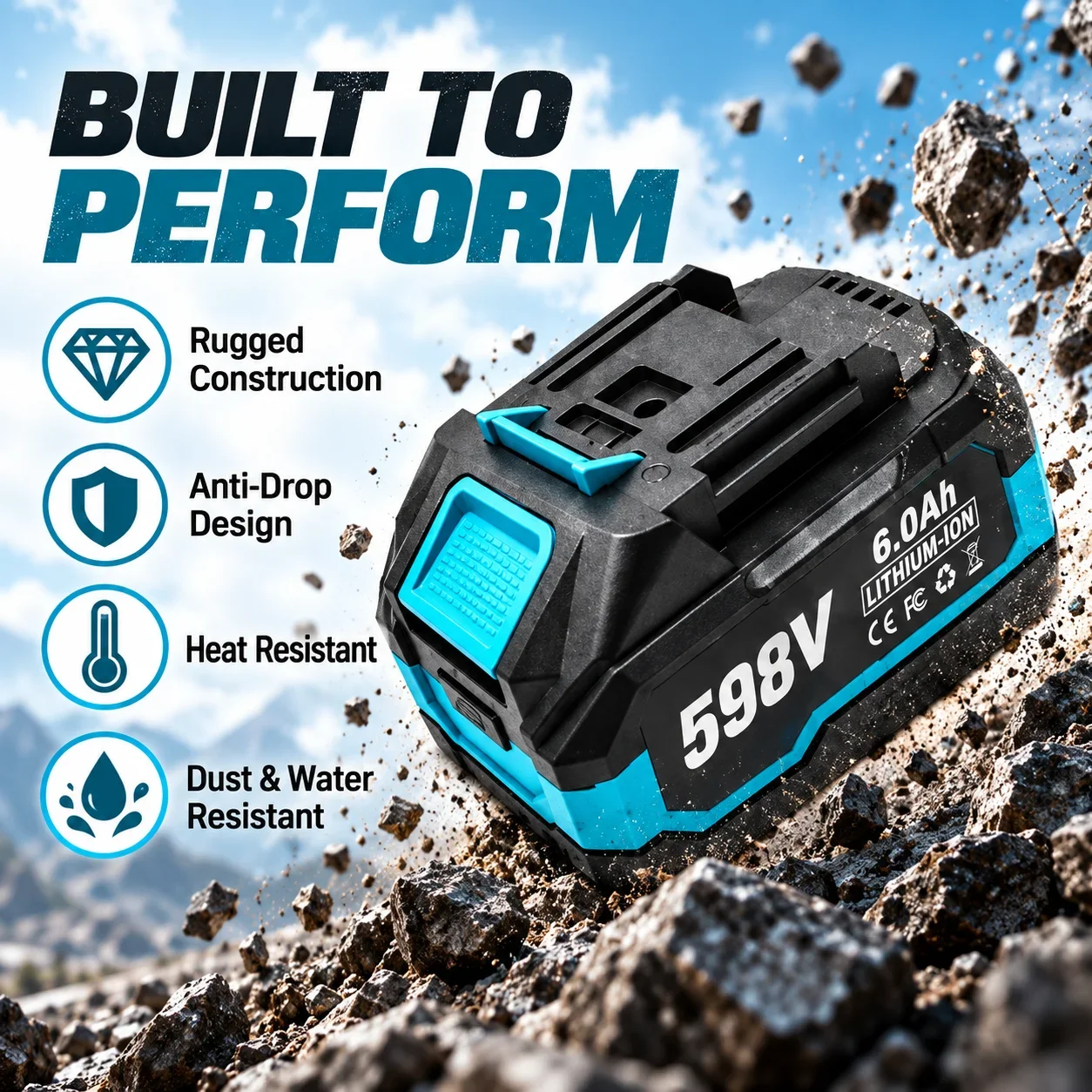 Batteria agli ioni di litio ad alta capacità da 6,0 Ah, modello 598V, per utensili elettrici a batteria, pacco batteria ricaricabile di ricambio con lunga durata, display LED per il controllo della