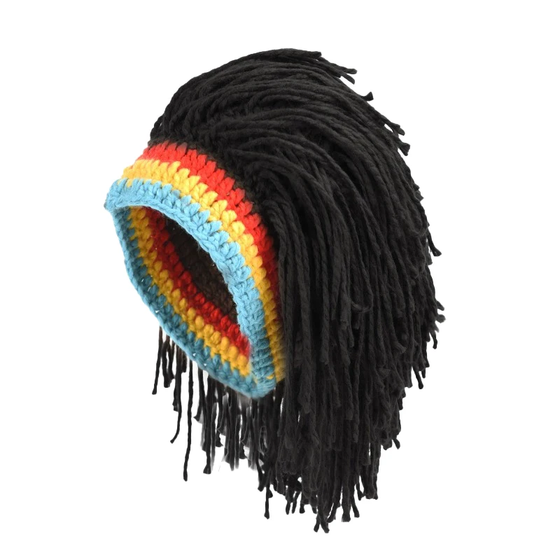 Unisex Novelty Knit Handmade Wig  Hat Men Funny Jamaican Bob Marley Reggae Cap Rasta Beanies Cool Tassel Hair Accessories