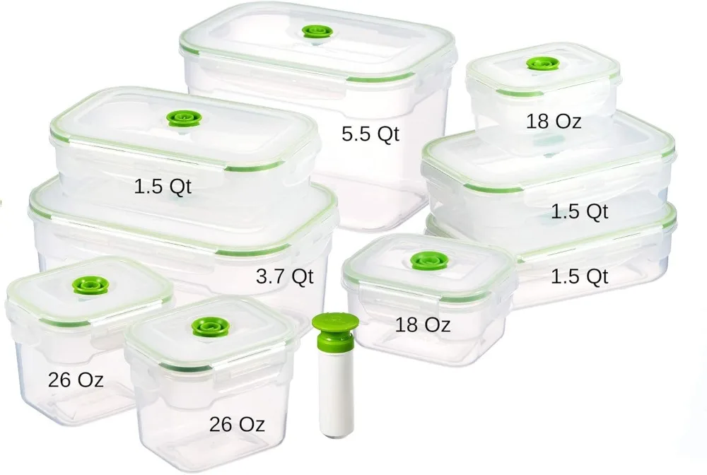 19 Piece Vacuum Seal Food Storage Container Set, Rectangle Kitchen Organizer